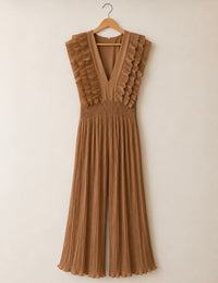 KM Frill Sleeve Double V Pleated Jumpsuit