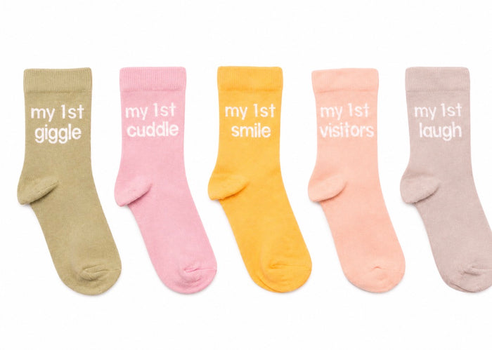 Bambino Socks My First Milestones Pack of 5 Pairs - 2 sizes - 3 Designs