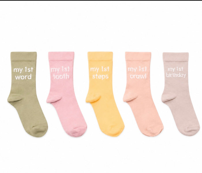 Bambino Socks My First Milestones Pack of 5 Pairs - 2 sizes - 3 Designs