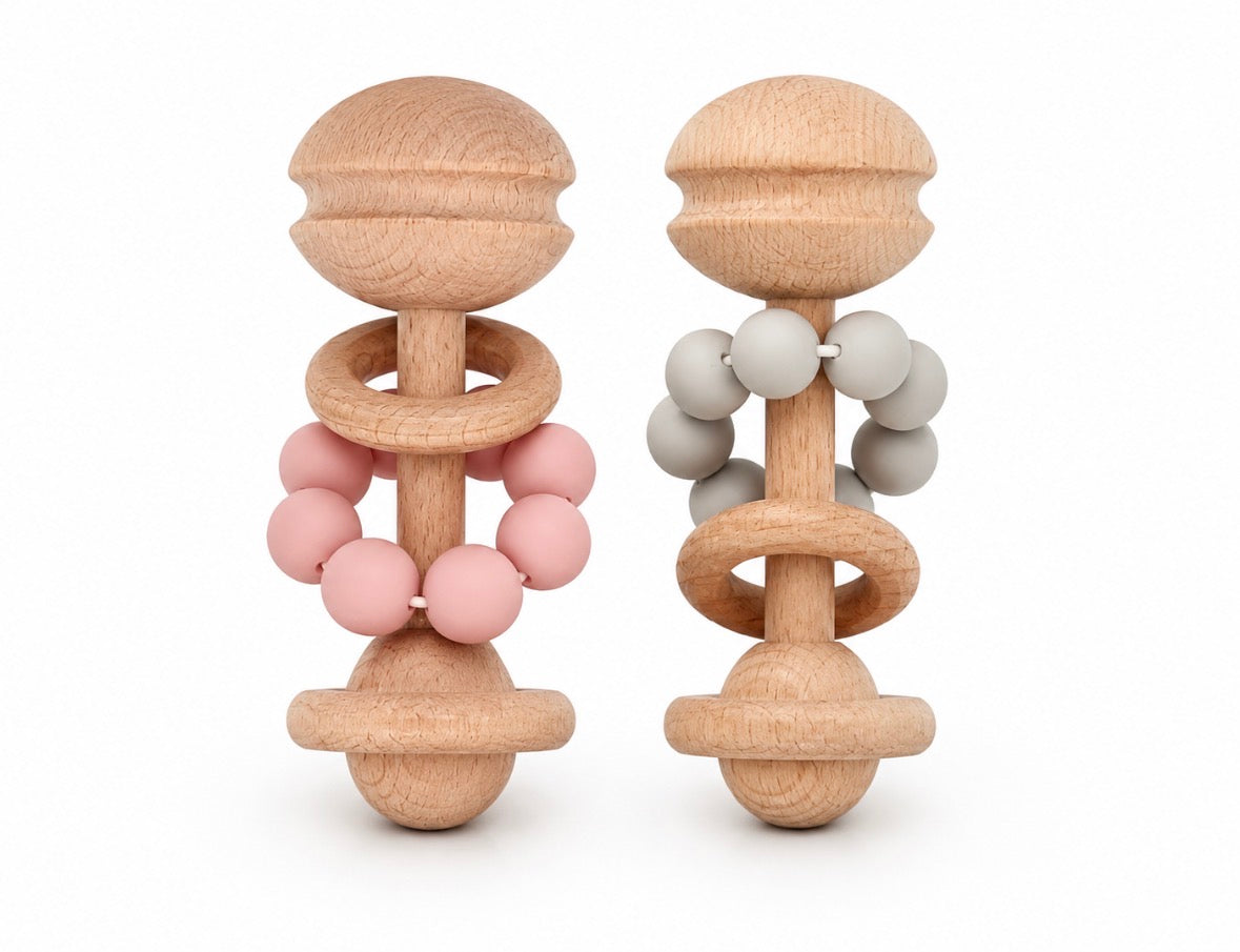 Bambino Rattle Teething Toy - 2 Colours available Grey & Pink