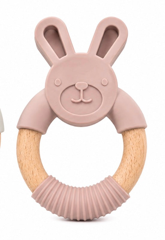 Bambino Wood & Silicone Teethers - Bunny & Teddy Designs 3 Colours