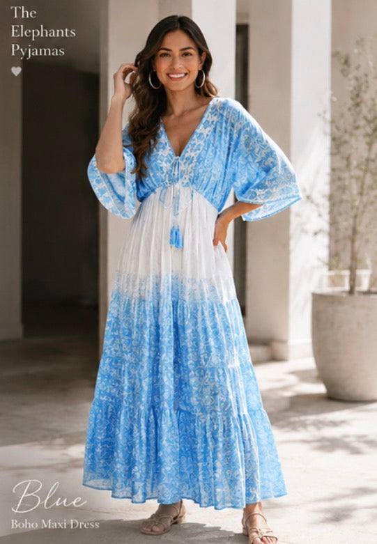 Womens Cotton Printed Maxi Dresses – Multi Colour