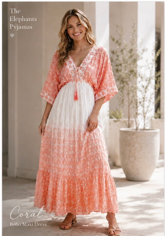 Womens Cotton Printed Maxi Dresses – Multi Colour