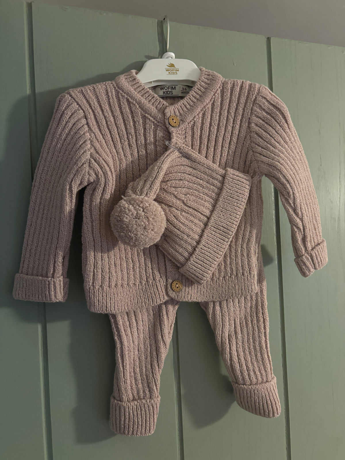 Two Piece Knitted Baby Outfit : Cardigan & Trousers