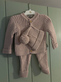 Two Piece Knitted Baby Outfit : Cardigan & Trousers