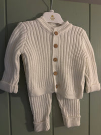 Two Piece Knitted Baby Outfit : Cardigan & Trousers
