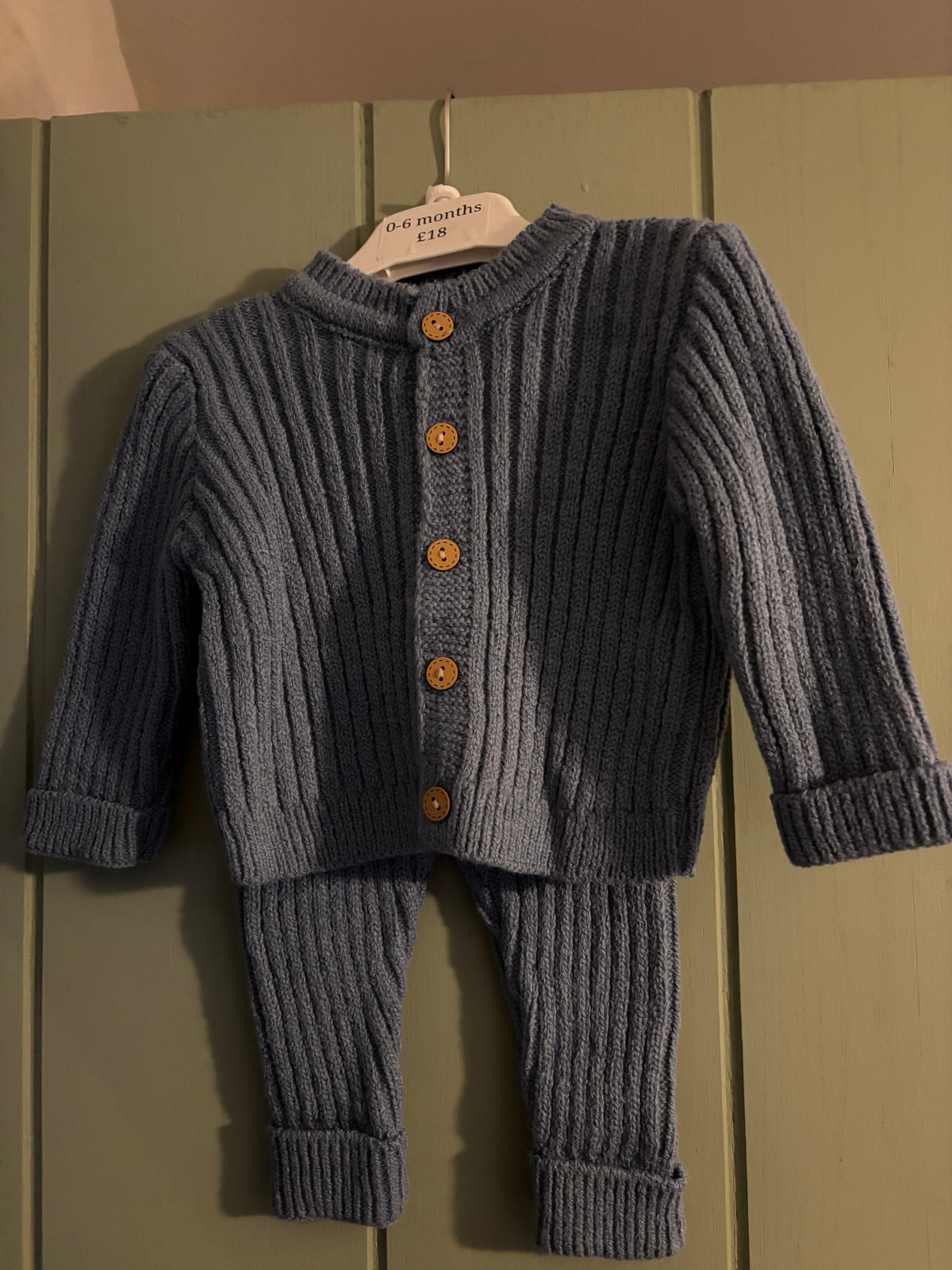 Two Piece Knitted Baby Outfit : Cardigan & Trousers