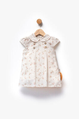 Baby Girl Flowered Linen Dress with Button Detail