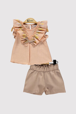 Baby Girl’s Sleeveless Embroidered Top & Shorts Set – Light Texture, Everyday Charm