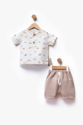 Boy’s Collarless Shirt & Shorts Set – Effortless Style, Everyday Comfort