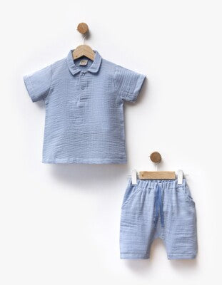 Boy’s Cotton Shirt & Shorts Set – Clean Lines, Everyday Comfort 2-5Yrs