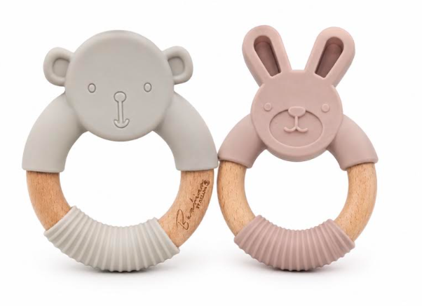 Bambino Wood & Silicone Teethers - Bunny & Teddy Designs 3 Colours
