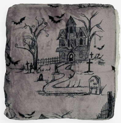 Chelsea Peers  Grey Haunted House Pattern Sherpa Fleece Throw 130x180cm