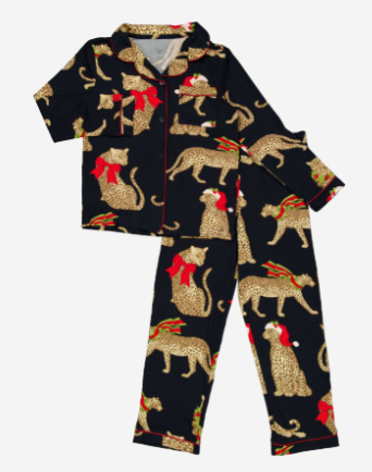 Black Festive Leopard Patterned Pyjama Set - Chelsea Peers