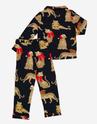 Black Festive Leopard Patterned Pyjama Set - Chelsea Peers