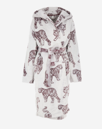 Women's Chelsea Peers Off White & Brown Tiger Graphic Plush Hooded Robe