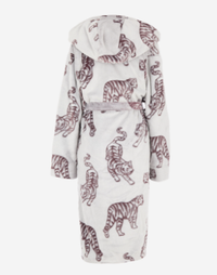 Women's Chelsea Peers Off White & Brown Tiger Graphic Plush Hooded Robe