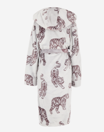 Women's Chelsea Peers Off White & Brown Tiger Graphic Plush Hooded Robe