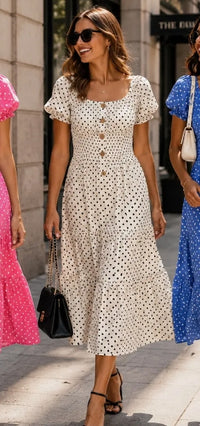 Priya Polka Dot Midi Bardot Dress