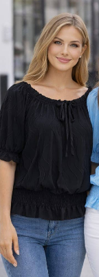 Short Sleeve Textured Wave Blouse