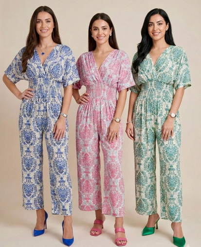 Mia Gold Fleck Paisley Gold Foil Slinky Jumpsuit