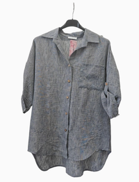 Italian One Size Full Button Linen Shirt Blouse with Pocket
