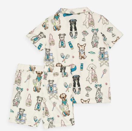 Kids Tennis Dogs Print shorts Pyjama Set
