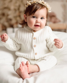 Two Piece Knitted Baby Outfit : Cardigan & Trousers