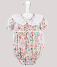 Baby Girl Floral Peter Pan Collar Romper with back bow detail - 0-3 months