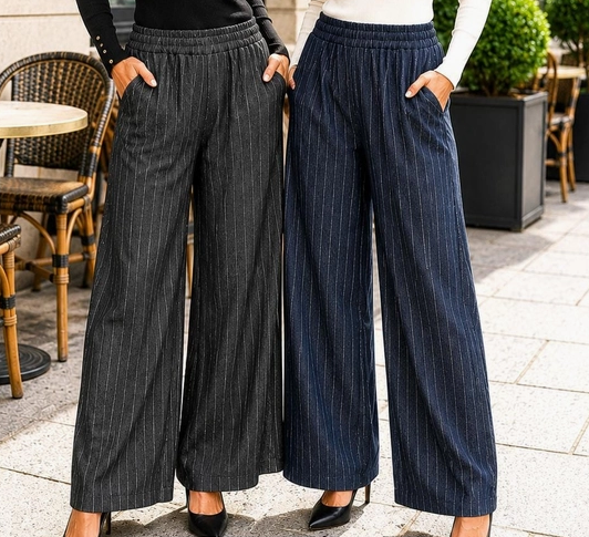 Soft Tweed Chevron Wide Leg Trousers