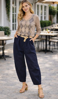 Cotton Barrel Leg Belted Trousers - Various Colours available