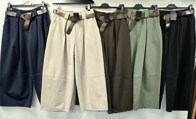 Cotton Barrel Leg Belted Trousers - Various Colours available