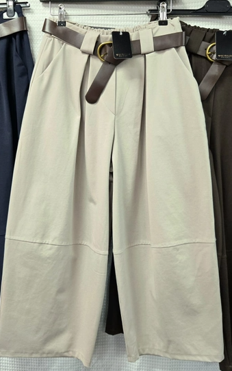 Cotton Barrel Leg Belted Trousers - Various Colours available