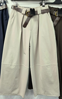 Cotton Barrel Leg Belted Trousers - Various Colours available