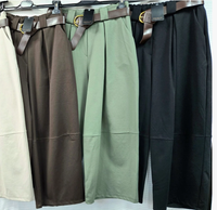 Cotton Barrel Leg Belted Trousers - Various Colours available