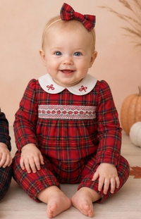 Baby tartan smock romper - Navy & Red options - 41703