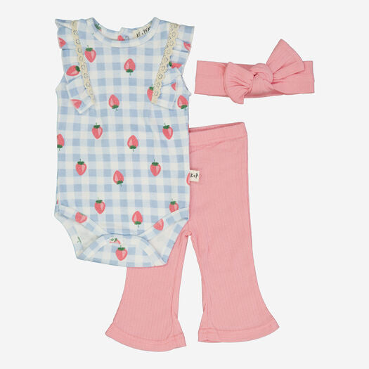 Three Piece Pink Strawberry Patterned trousers set