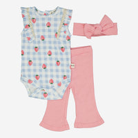 Three Piece Pink Strawberry Patterned trousers set