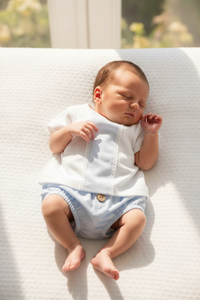 Pale Blue and White T Shirt and Short Set