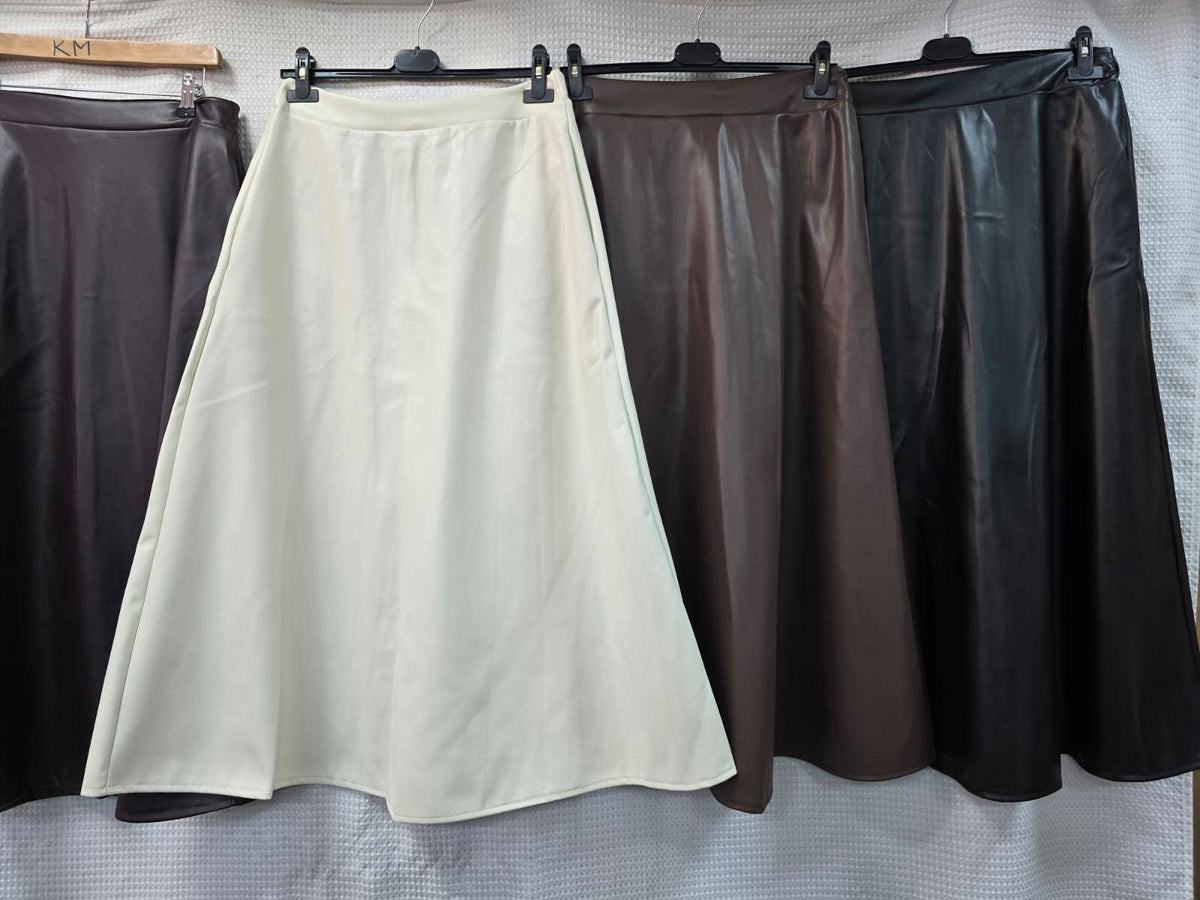 Vegan Leather Look Midi Skirt