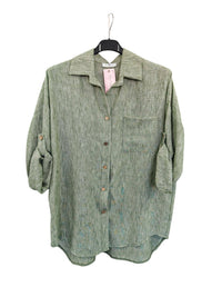 Italian One Size Full Button Linen Shirt Blouse with Pocket