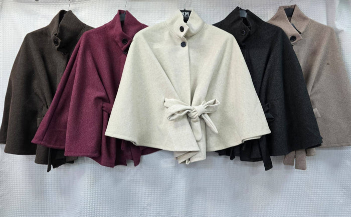 Belted Collar Cape Coat