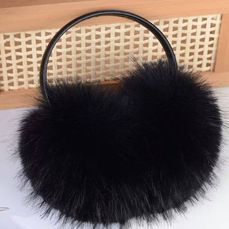 Plain Black Fluffy Faux Fur Earmuffs
