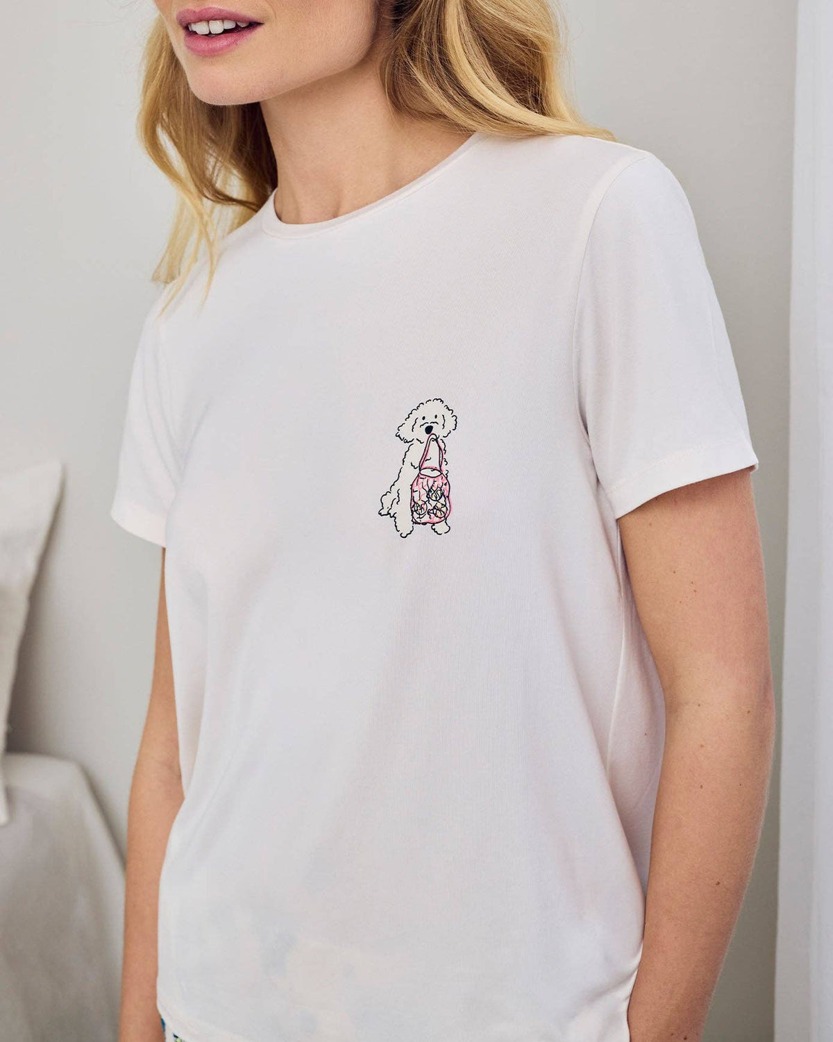 Tennis Dogs Print Short Pyjama Set - Cream