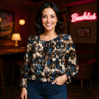 Abstract Floral Ruffle Bardot Blouse