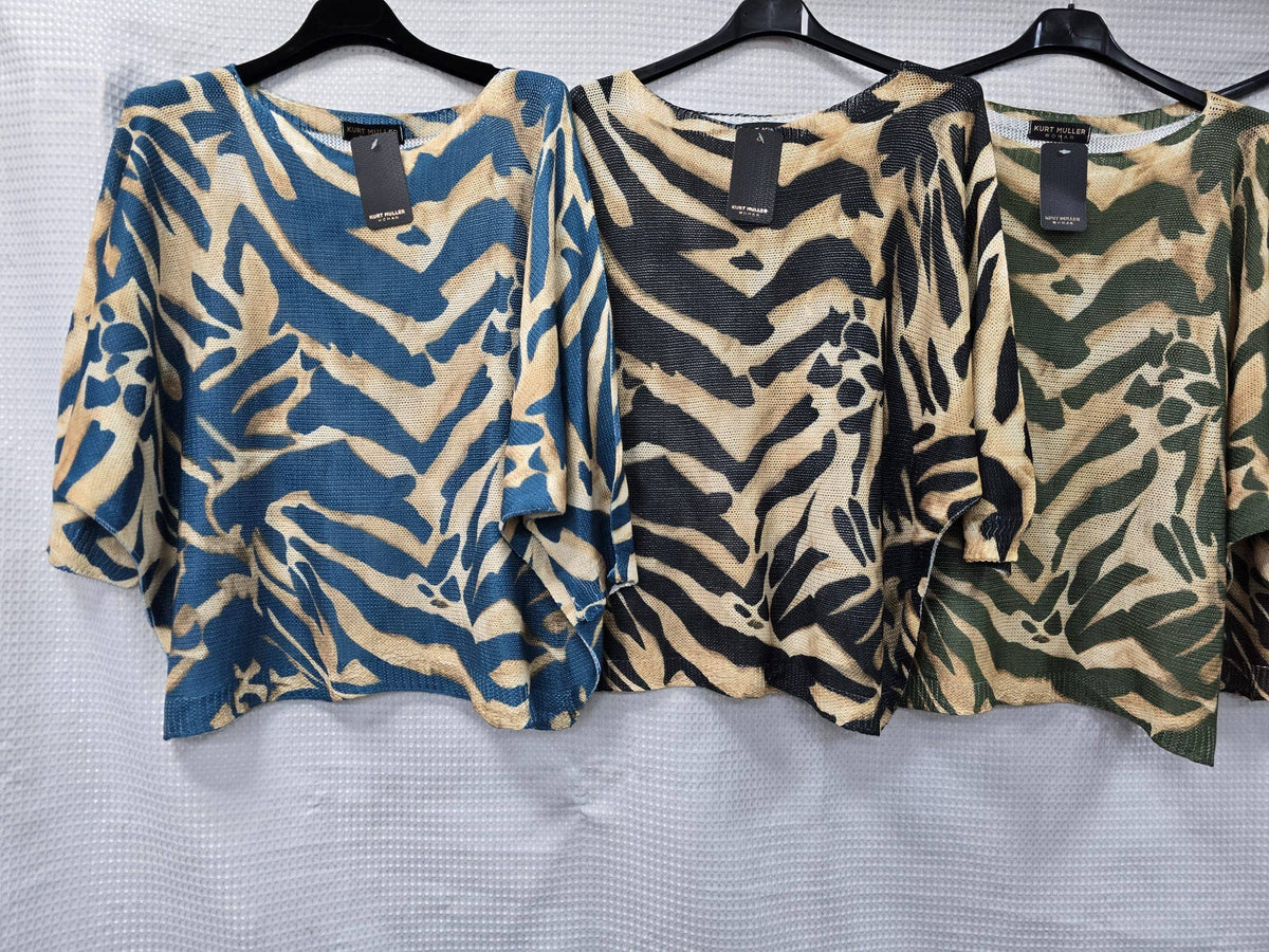 Zebra Printed Fine Mesh Knit Top