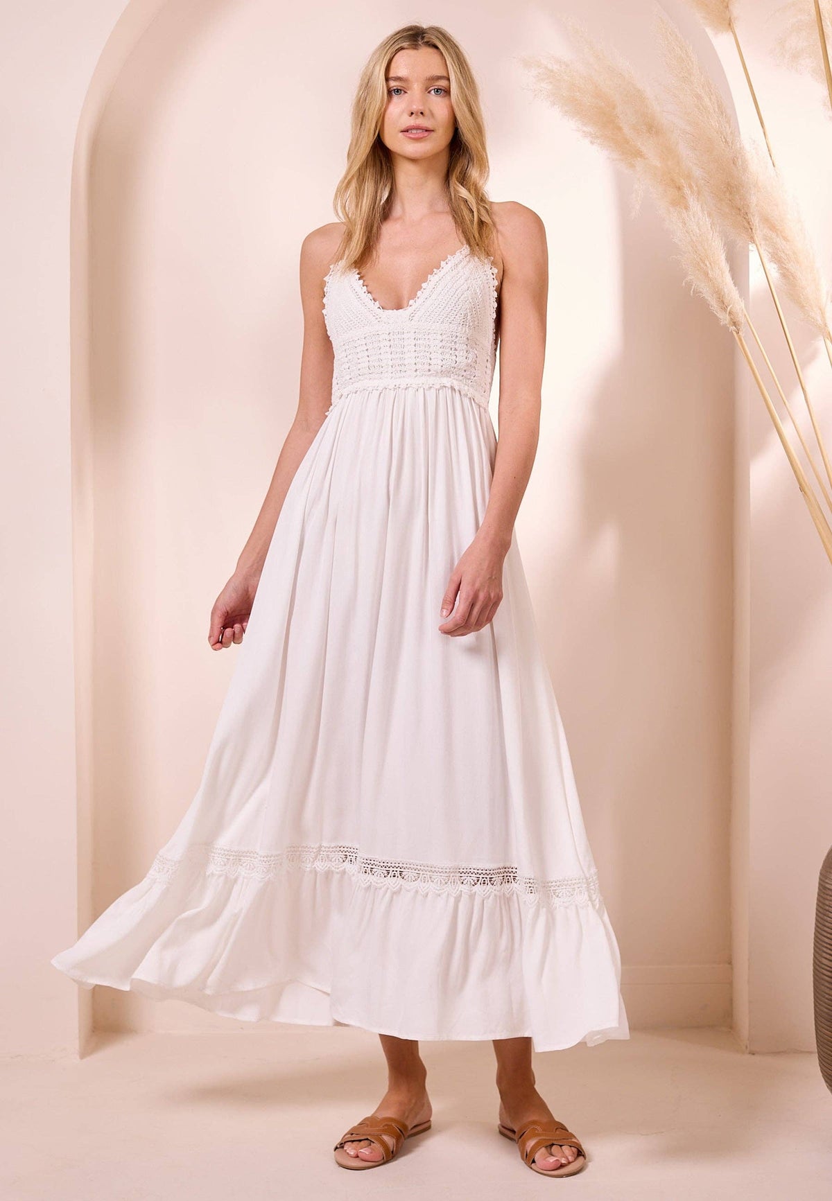Cami Crochet White Maxi Summer Dress