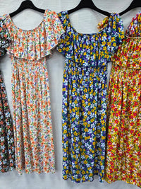 Vibrant Floral Bardot Cotton Midi dress