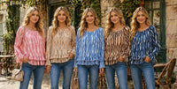 Swirl Long Sleeve Tier Hem Blouse