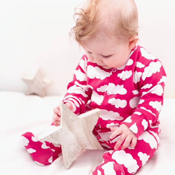 Unisex Baby Cotton Sleepsuit (Onesie) – Pink Cloud Print